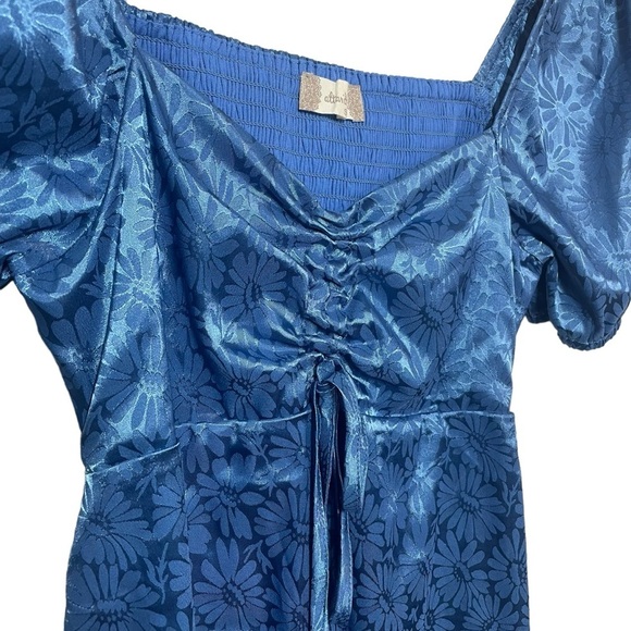 NWT Altar’d State Jocelyn Floral Daisy Puff Sleeve Satin Dress in Blue Size S - Picture 4 of 14